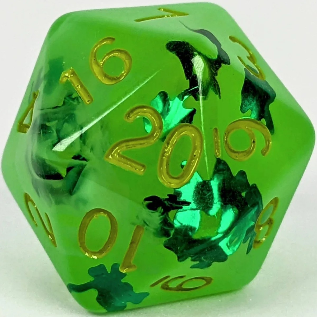 Extra Large d20: Lit Leprechaun (Glow in the Dark)