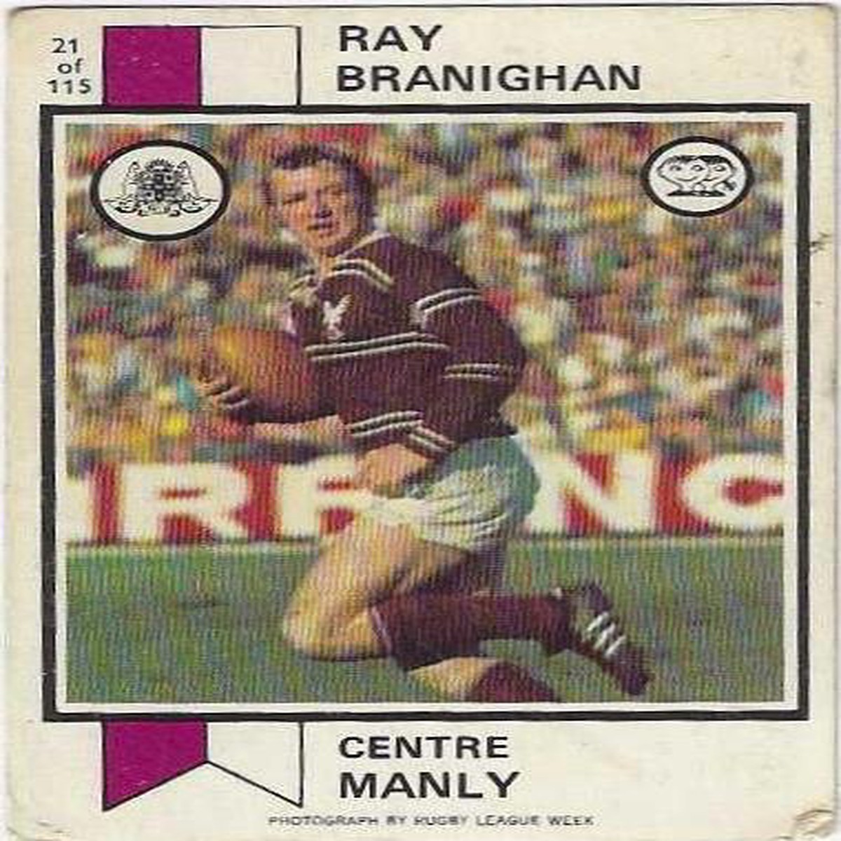 1974 Scanlens Rugby League (21) Ray Branigan Manly