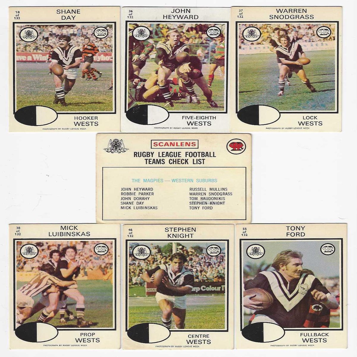 1975 Scanlens Rugby League Western Suburbs Magpies Team Set (11 Cards)