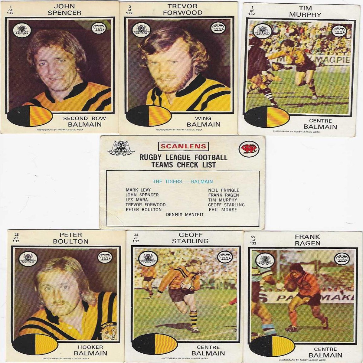 1975 Scanlens Rugby League Balmain Tigers Team Set (12 Cards)