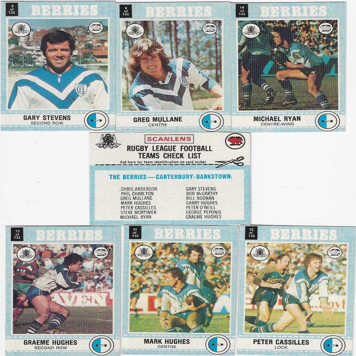 1977 Scanlens Rugby League Canterbury-Bankstown Berries Team Set (14 Cards)