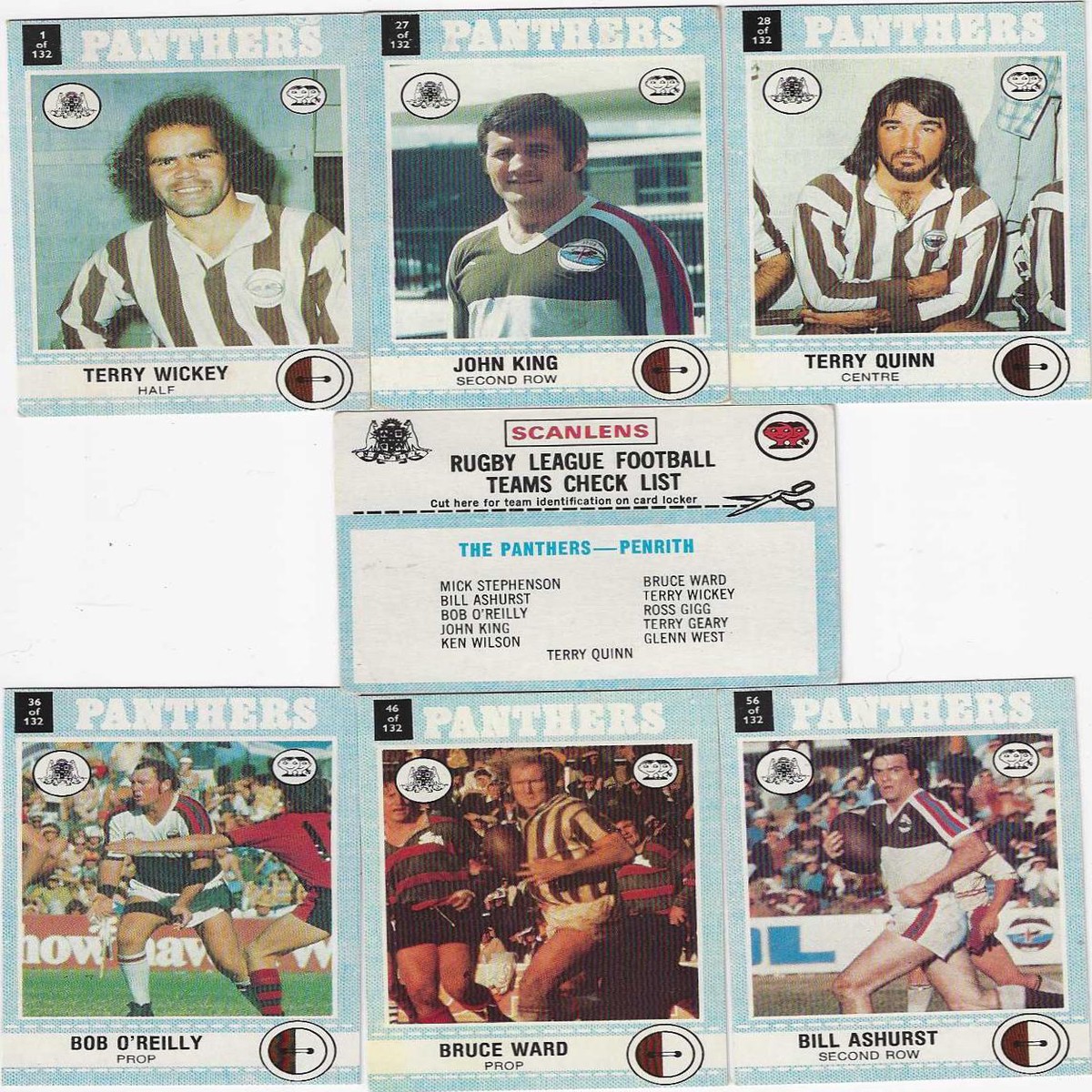 1977 Scanlens Rugby League Penrith Panthers Team Set (12 Cards)