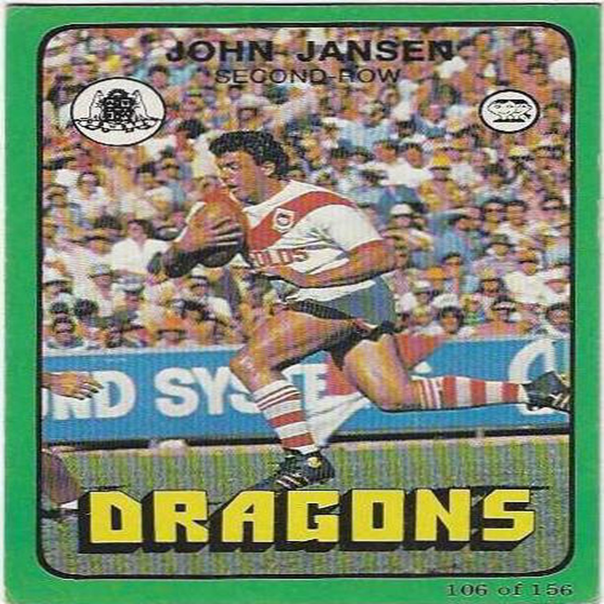 1978 Scanlens Rugby League (106) John Jansen Dragons