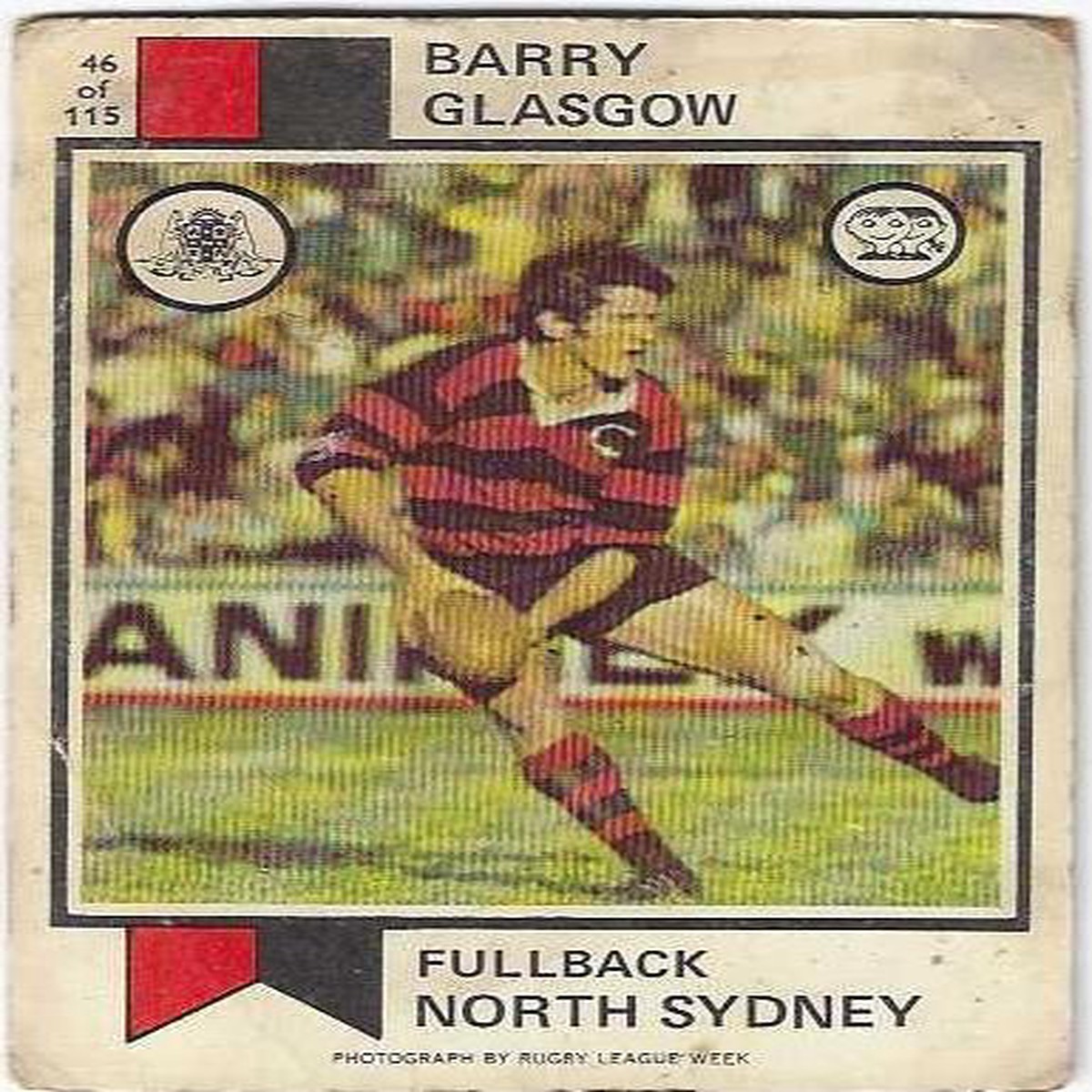 1974 Scanlens Rugby League (46) Barry Glasgow North Sydney