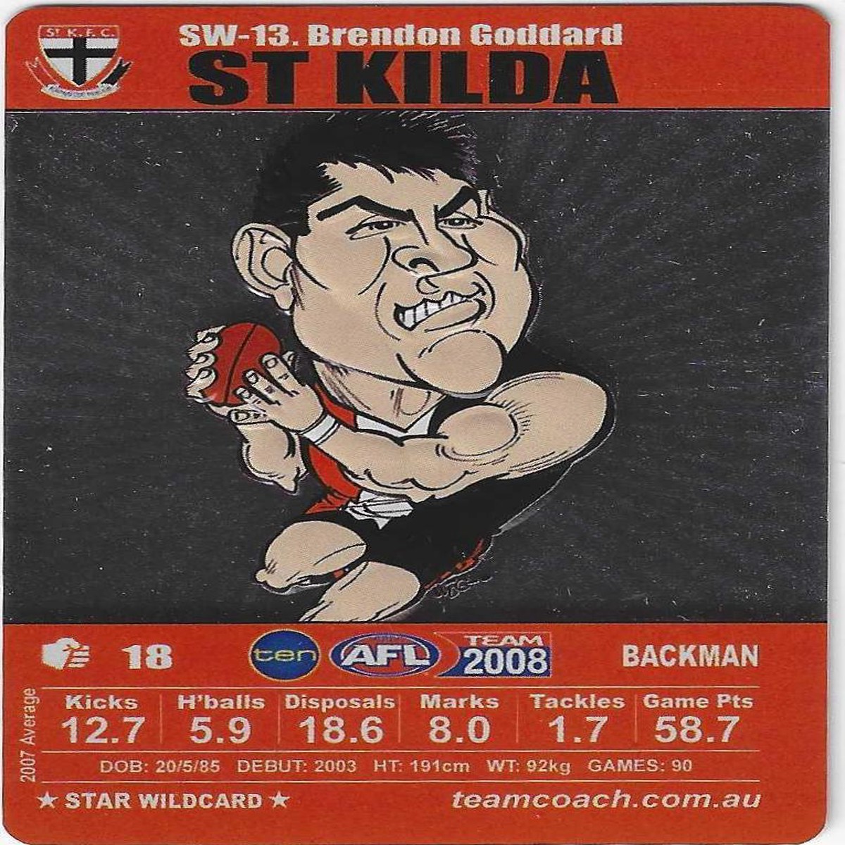 2008 Teamcoach Star Wildcard (SW-13) Brendon Goddard St Kilda