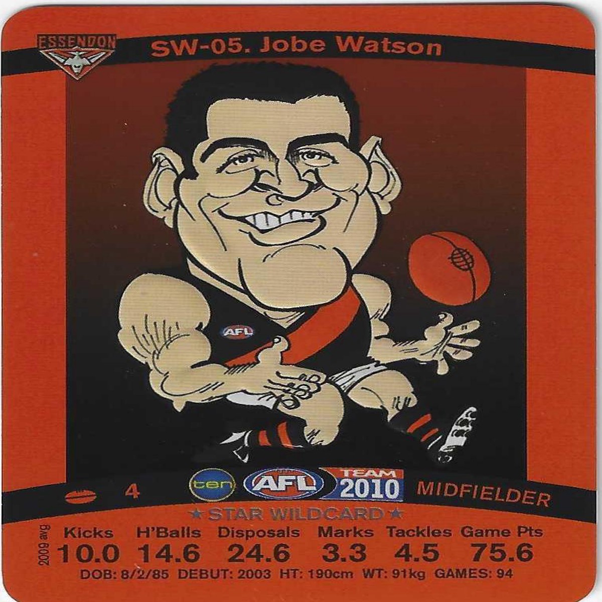 2010 Teamcoach Star Wildcard (SW-05) Jobe Watson Essendon