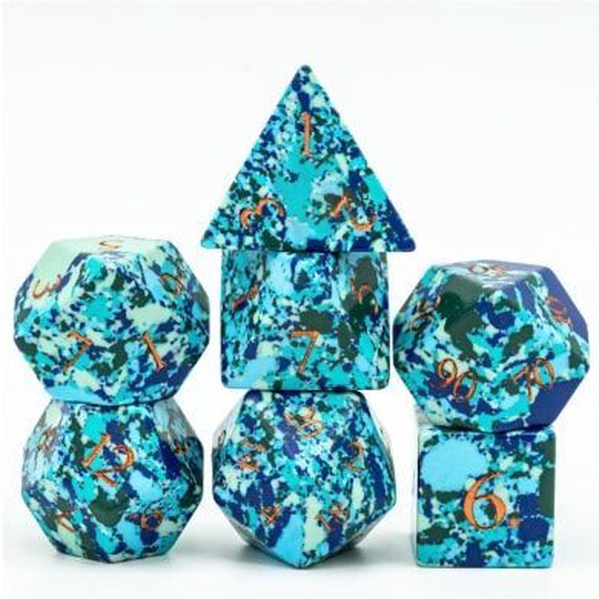 Foam Brain 7ct Gemstone Polyhedral Dice Set Speckled Blue Turquoise - 5756 Turqoise Speckled Blue 7ct