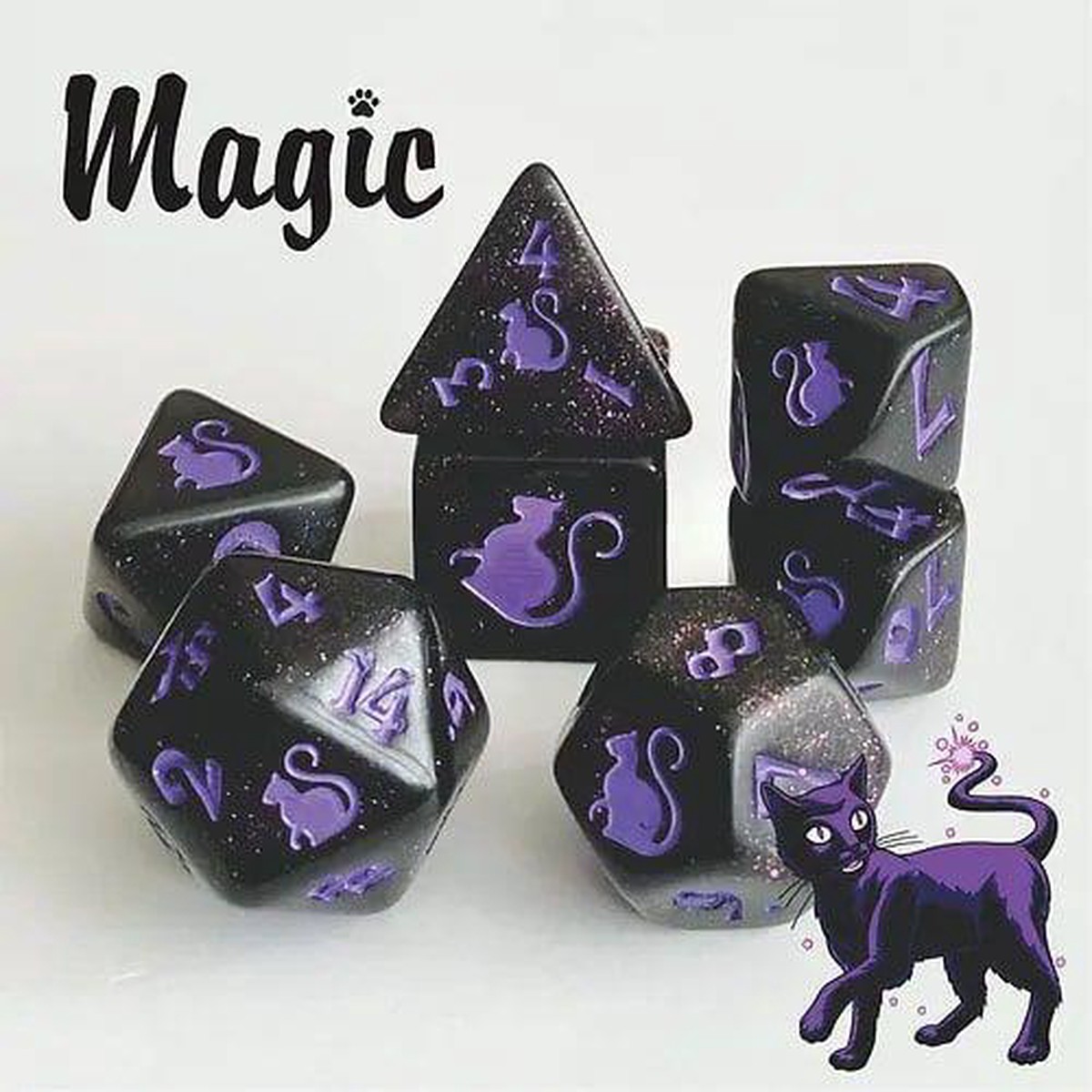 Kitty Clacks 7ct Polyhedral Dice Set Magic - 7ct Kitty Clacks Magic
