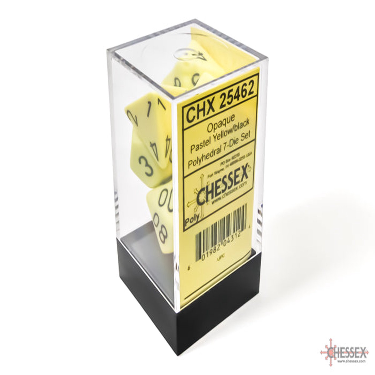 Chessex Opaque Pastel Yellow/Black Polyhedral 7-Dice Set (25462) - Poly OP Pastel Yellow/Black