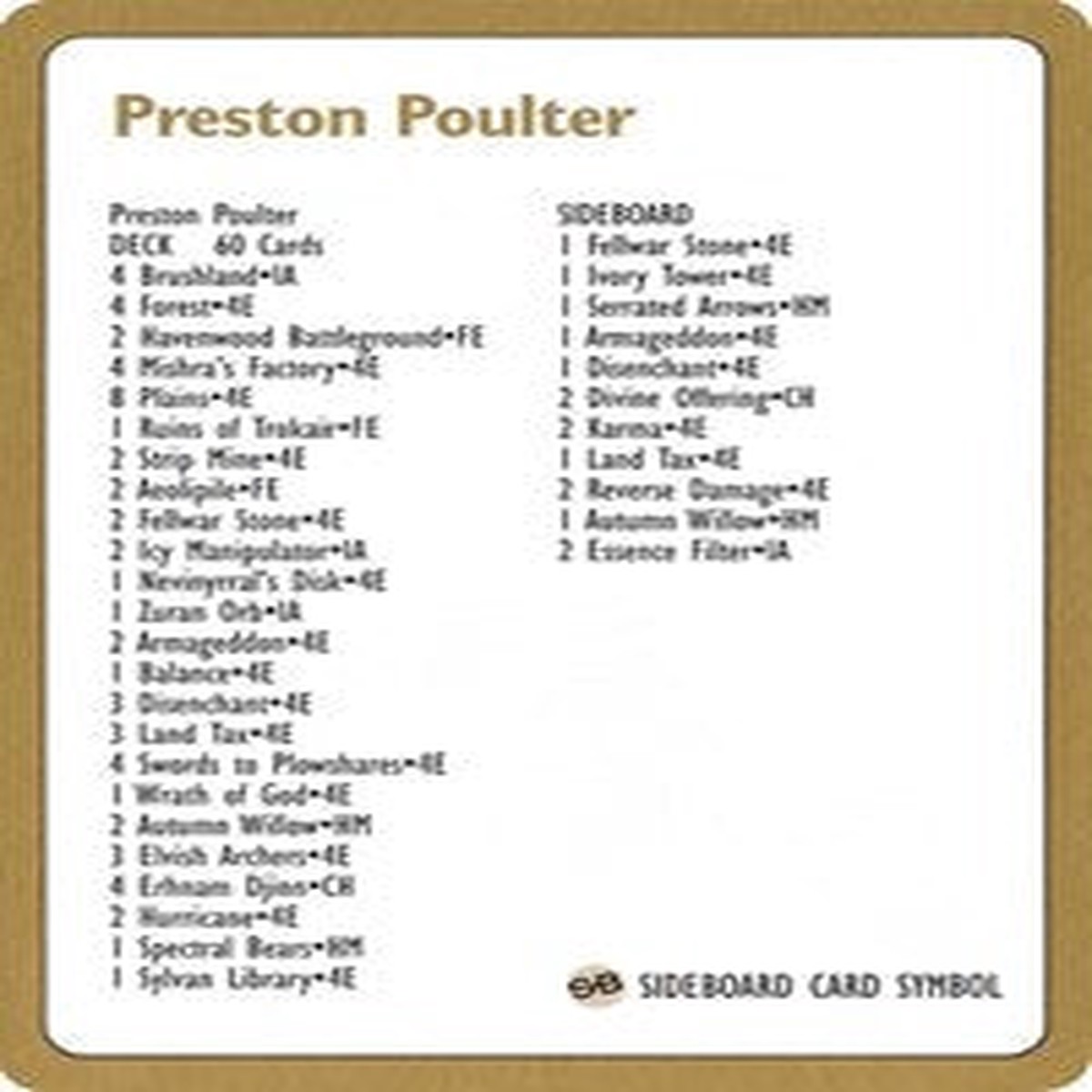 1996 Preston Poulter Decklist Card [World Championship Decks] - Near Mint