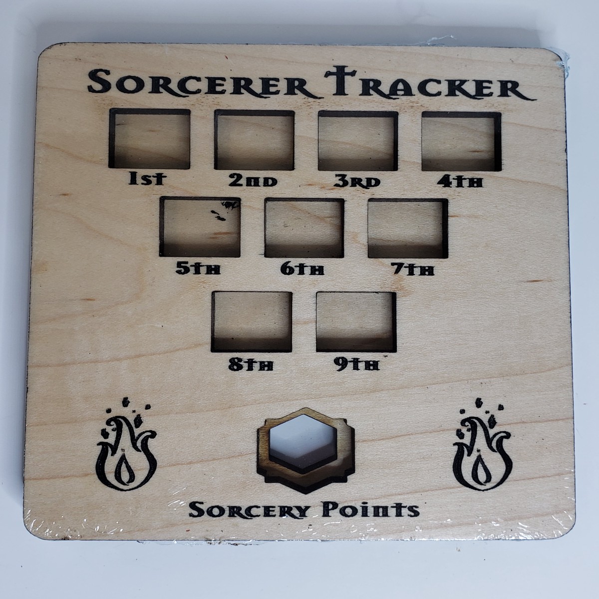 5e Hardwood Character Cards - Sorcerer Tracker in Cherry Wood - HP Tracker Sorcerer Cherry