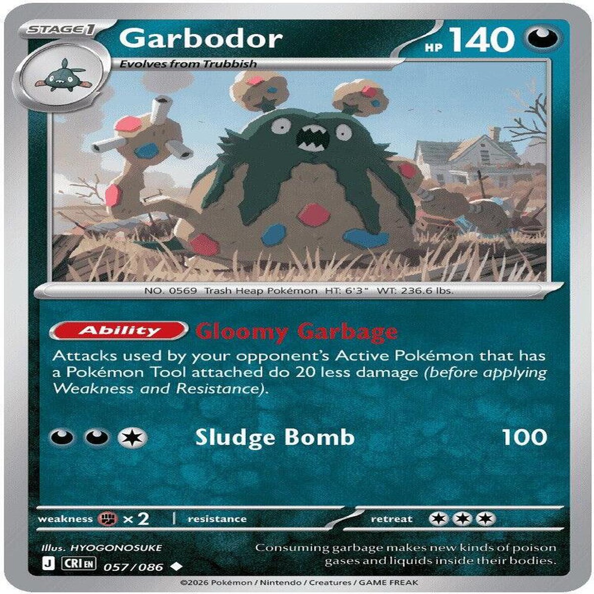 Garbodor Reverse Holofoil ME04: Chaos Rising Uncommon 057/086 - Near Mint