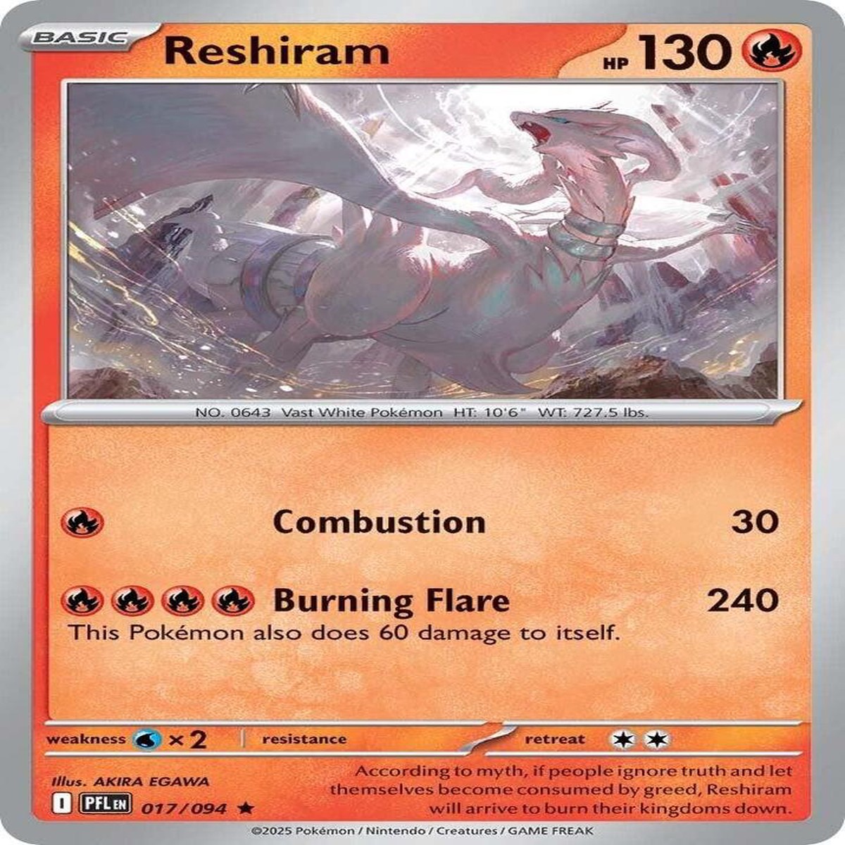 Reshiram Holofoil ME02: Phantasmal Flames Rare 017/094 - Near Mint