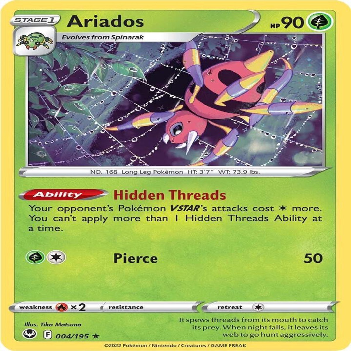 Ariados Holofoil SWSH12: Silver Tempest Holo Rare 004/195 - Near Mint
